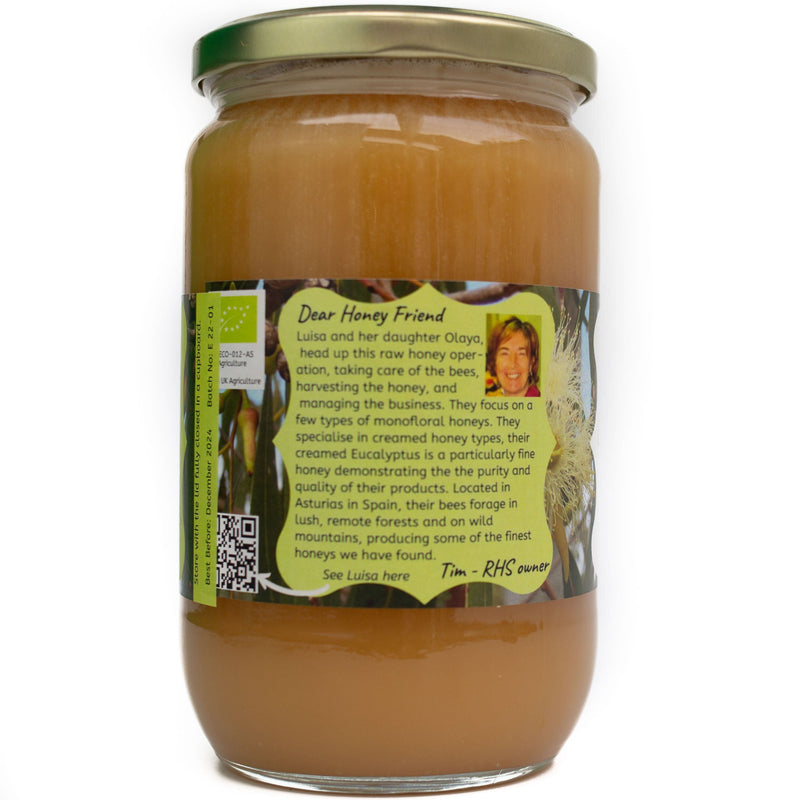 Raw Creamed Organic Eucalyptus Honey - 960g - Coarse-filtered, unpasteurised, and enzyme-rich