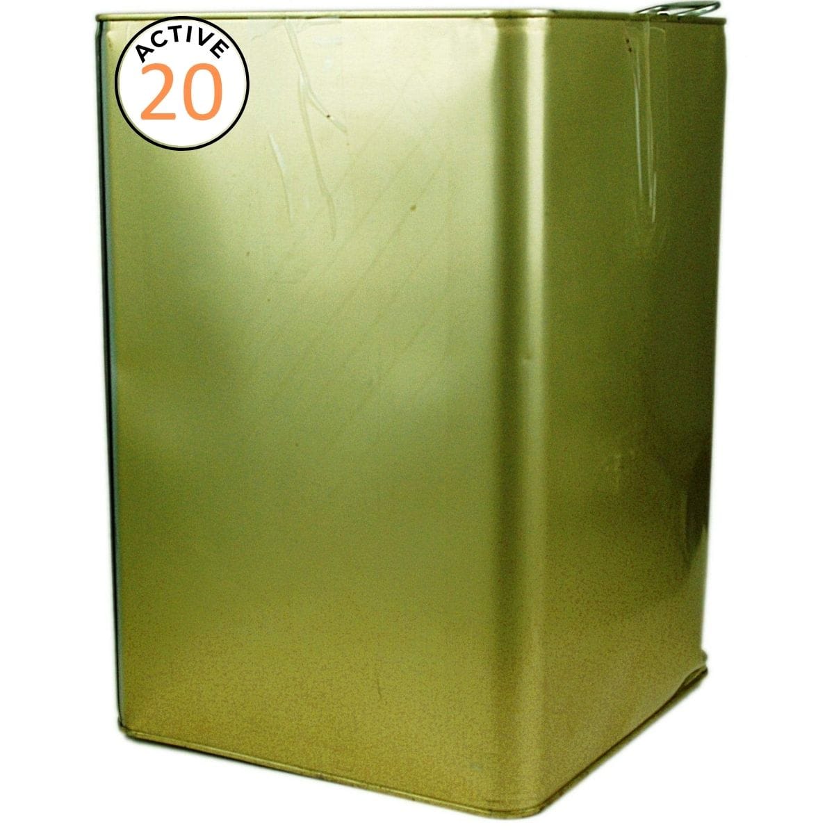 Green metal canister with 'Active 20' label on a white background
