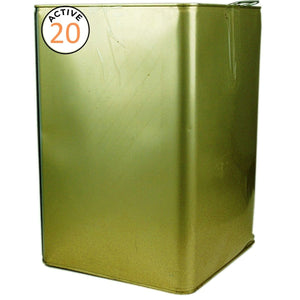 Green metal canister with 'Active 20' label on a white background