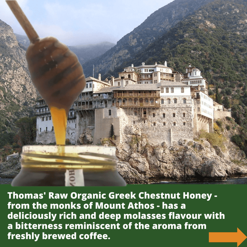 Artisan Raw Organic Greek Chestnut Honey from the Monks of Mount Athos - 1kg/Gold Winner