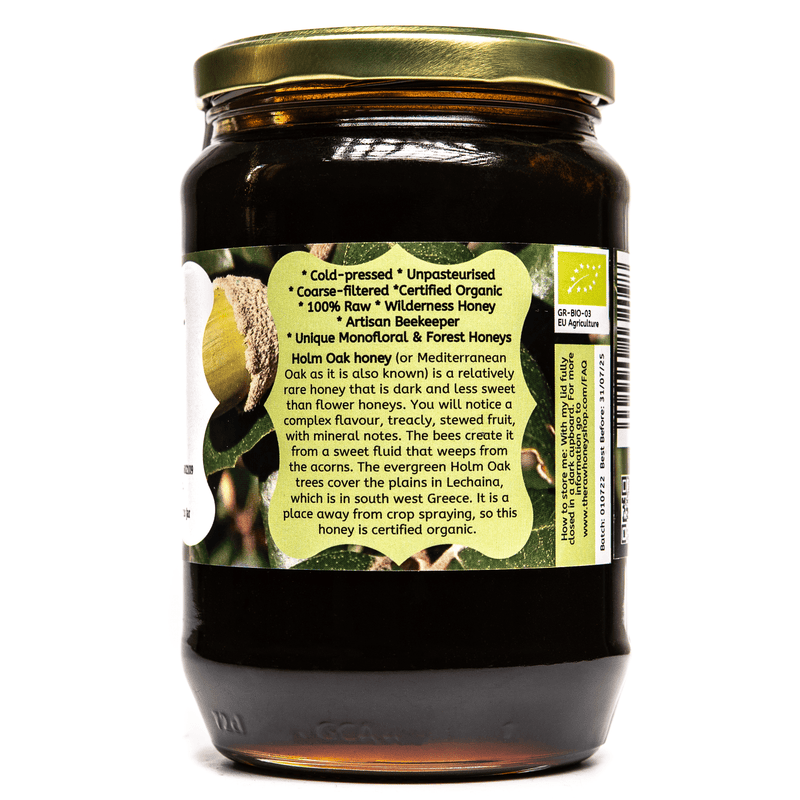 Raw Organic Greek Holm (also known as Mediterranean) Oak Honey - 1kg/Active 17