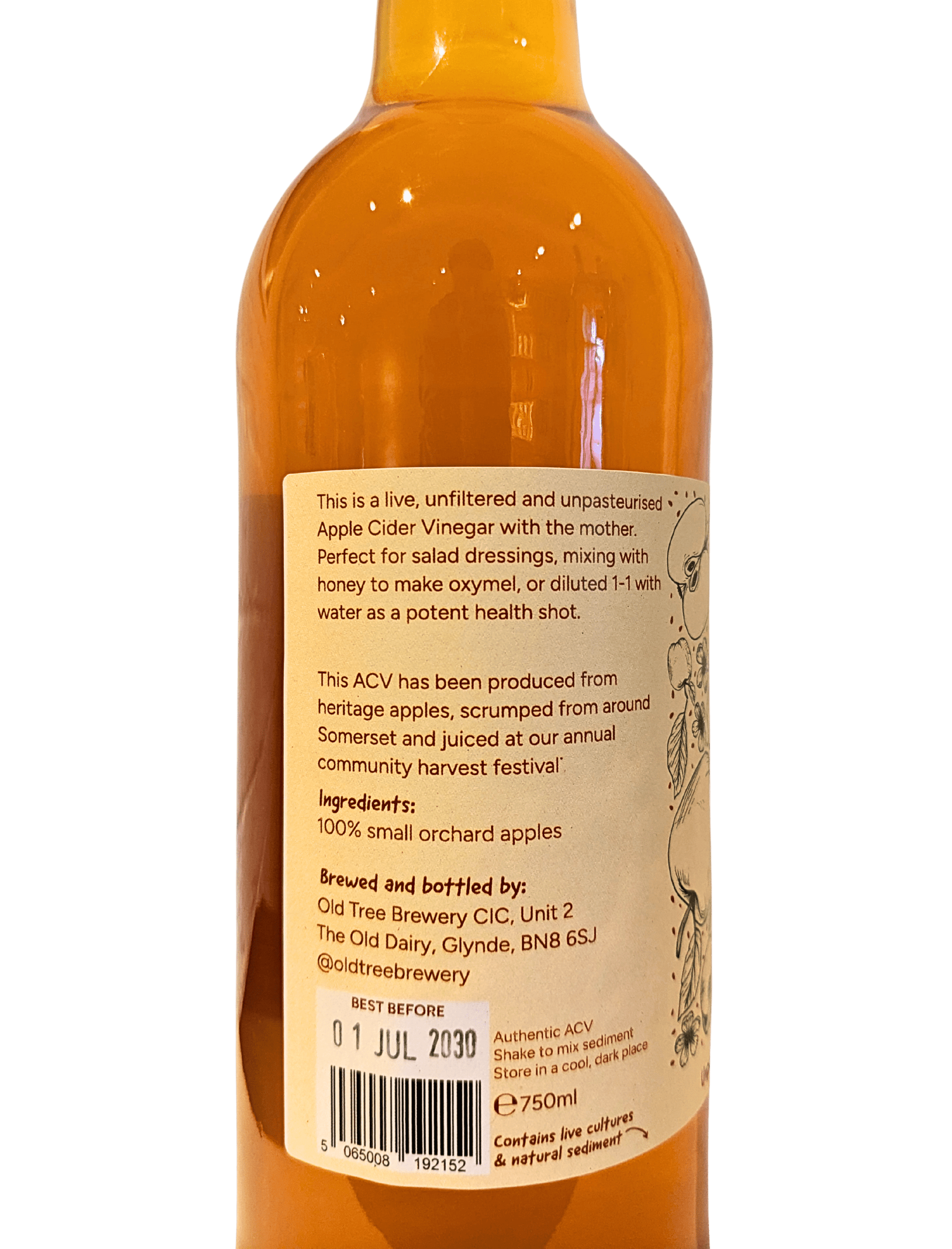 Bottle of Apple Cider Vinegar with a label on a white background