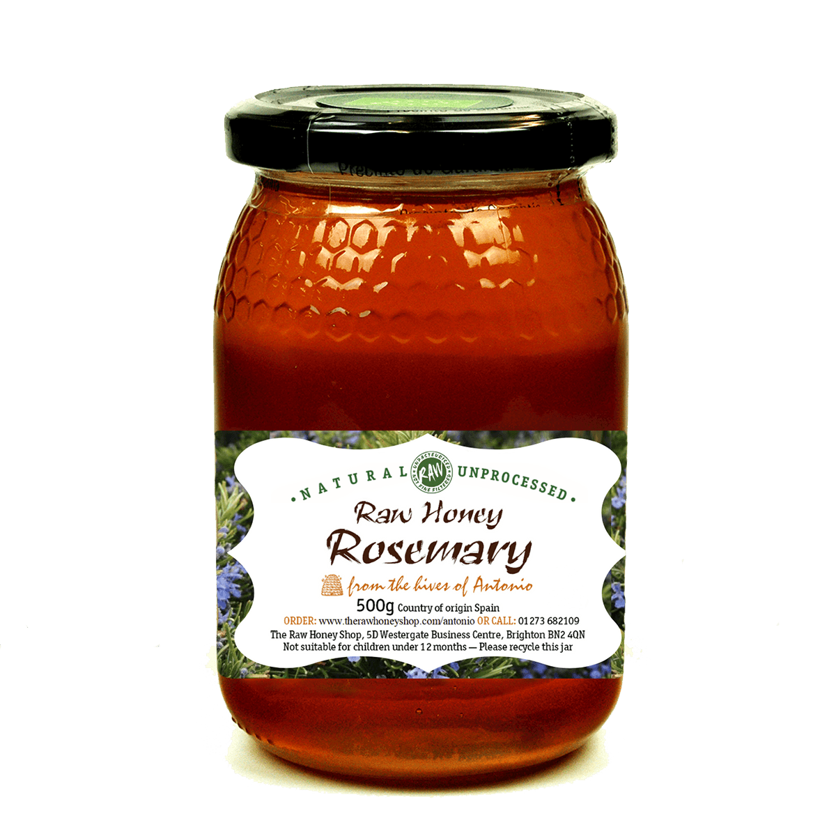 Antonio's Rauwe Rozemarijn Honing - 500g - Platinum Award Winnaar in de London Honey Awards