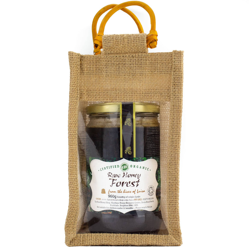 Raw Organic Forest Honey - 960g/Active 17+ in Jute bag with honey dipper