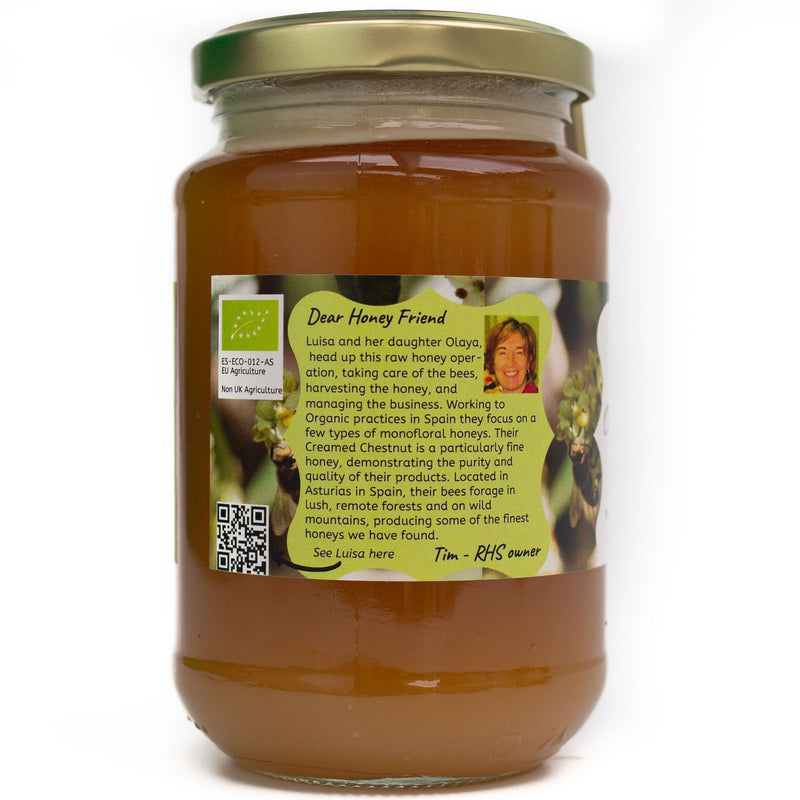 Raw Creamed Organic Chestnut Honey - 500g - Coarse-filtered, unpasteurised, and enzyme-rich