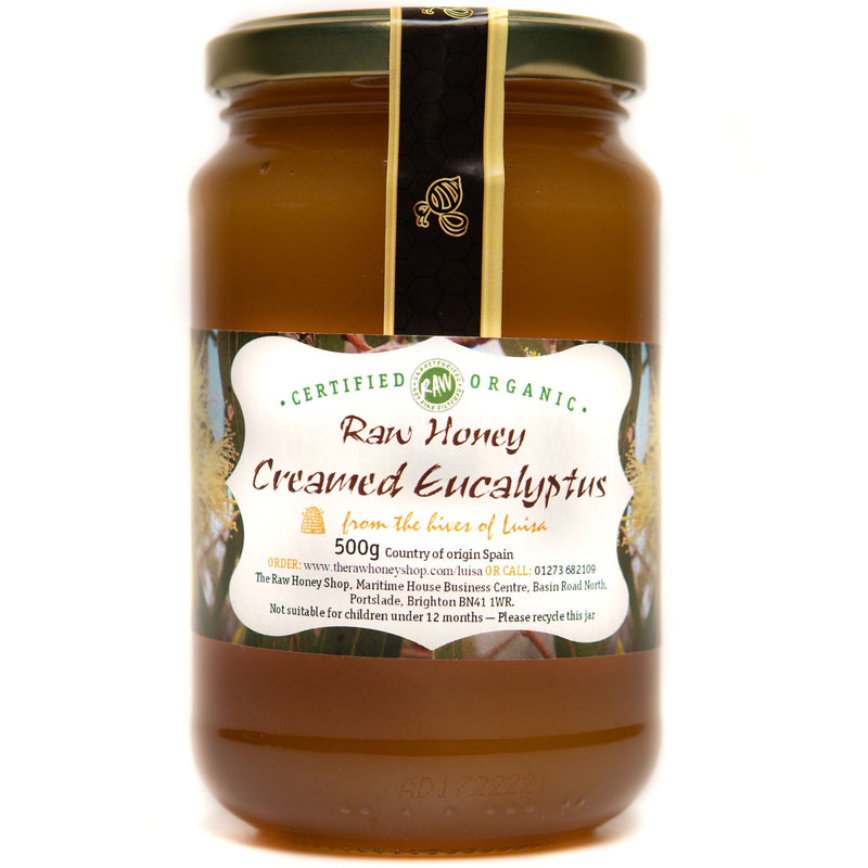Raw Creamed Organic Eucalyptus Honey - 500g - Coarse-filtered, unpasteurised, and enzyme-rich