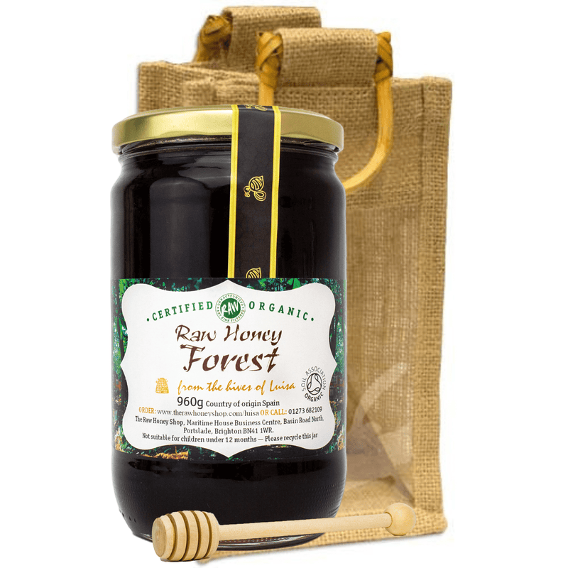 Raw Organic Forest Honey - 960g/Active 17+ in Jute bag with honey dipper