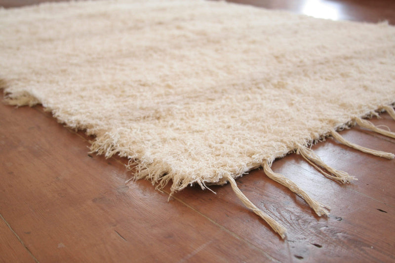 Rare and Unique Andalusian Handmade Rustic Style Rugs Loomed from Recycled Cotton - Mixed Off-White Stripe 70cmx130cm