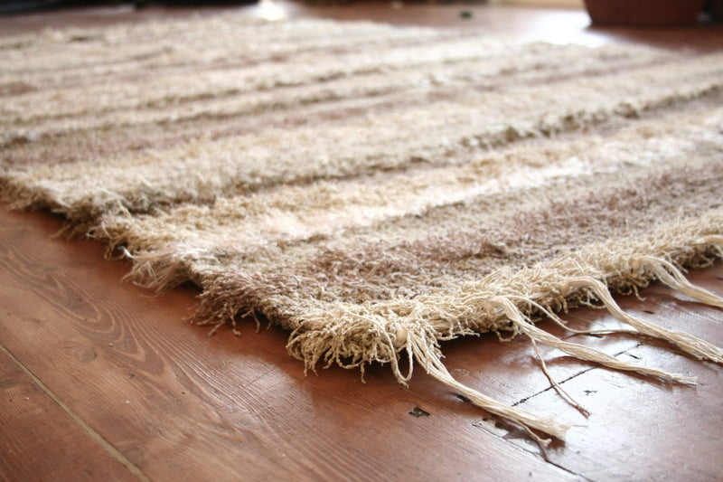 Rare and Unique Andalusian Handmade Rustic Style Reversible Rug - Mixed Brown, Cream and Beige Stripes 120cmx170cm