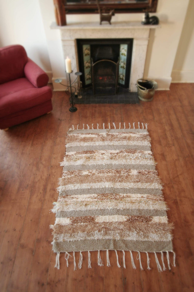 Rare and Unique Andalusian Handmade Rustic Style Reversible Rug - Mixed Brown, Cream and Biege Stripes 170cmx240cm